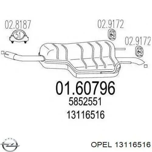 Вихлоп Opel 13116516 ціна, від 77.37 USD