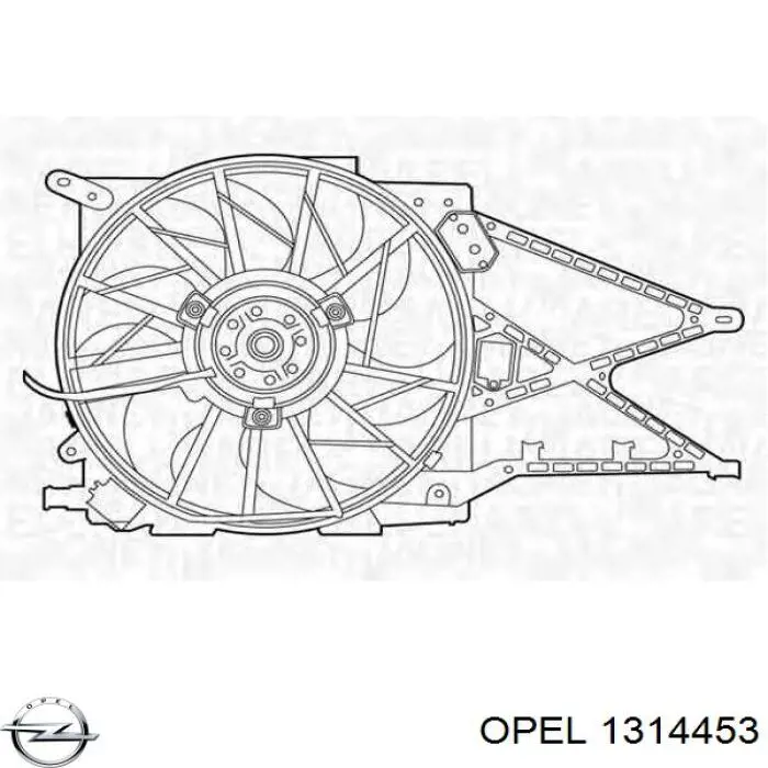 Купити 1314453 Opel Дифузор радіатора охолодження, в зборі з двигуном і крильчаткою