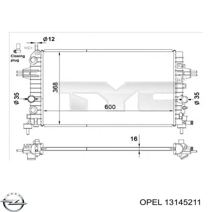 Радіатор охолодження двигуна 13145211 Opel