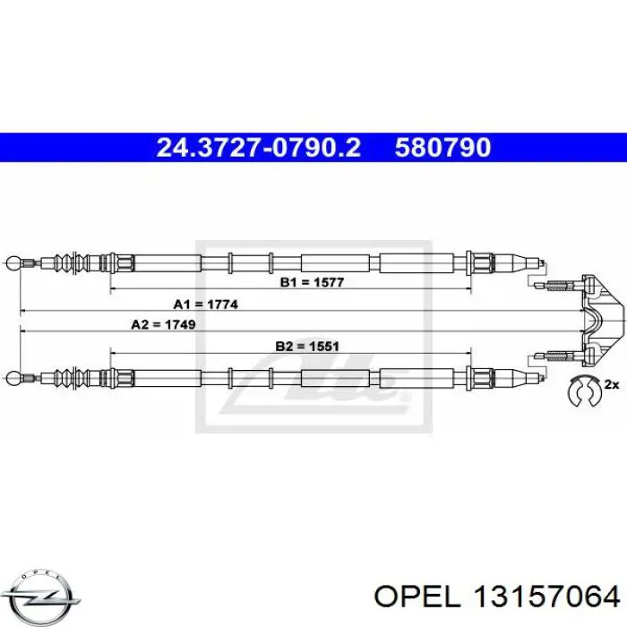 Купити 13157064 Opel Трос ручного гальма задній, правий/лівий