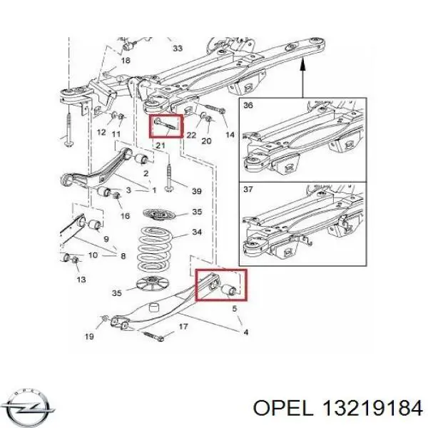 Болт кріплення заднього нижнього важеля, внутрішній 13219184 Opel