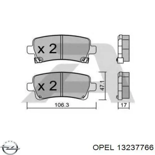 Купити 13237766 Opel Задні колодки