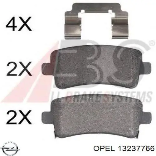 Задні дискові колодки Opel 13237766