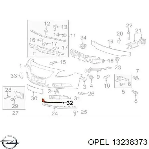 Молдинг решітки переднього бампера, правий 13238373 Opel