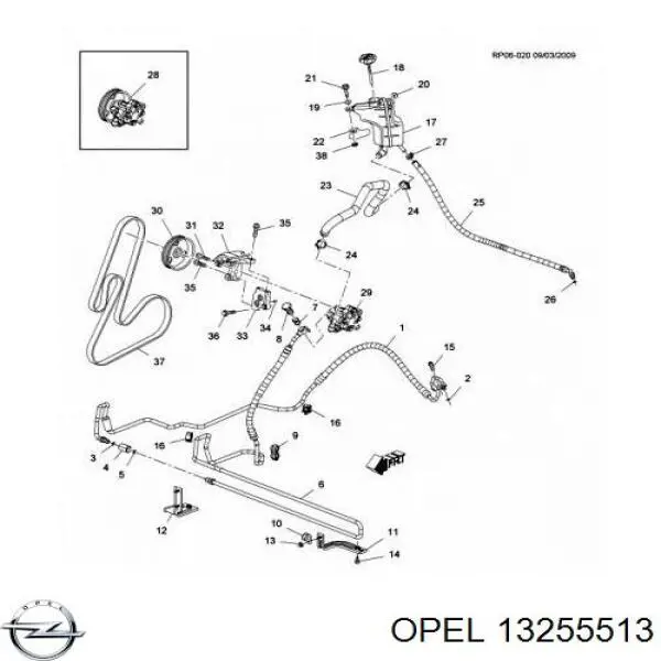 Шланг ГПК, низького тиску, від рейки/механізму до бачка Opel Astra J (Опель Астра)
