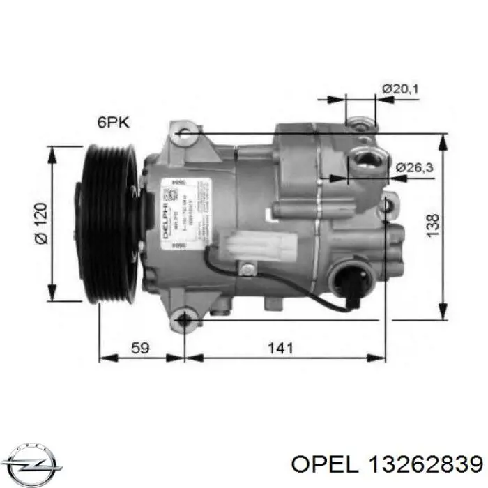 Компресор кондиціонера 13262839 Opel