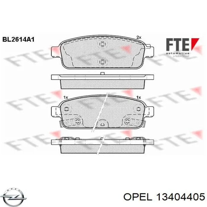 Задні гальмівні колодки 13404405 Opel