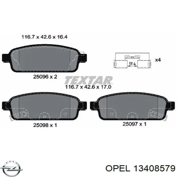 Задні гальмівні колодки Opel 13408579 ціна, від 20.29 USD