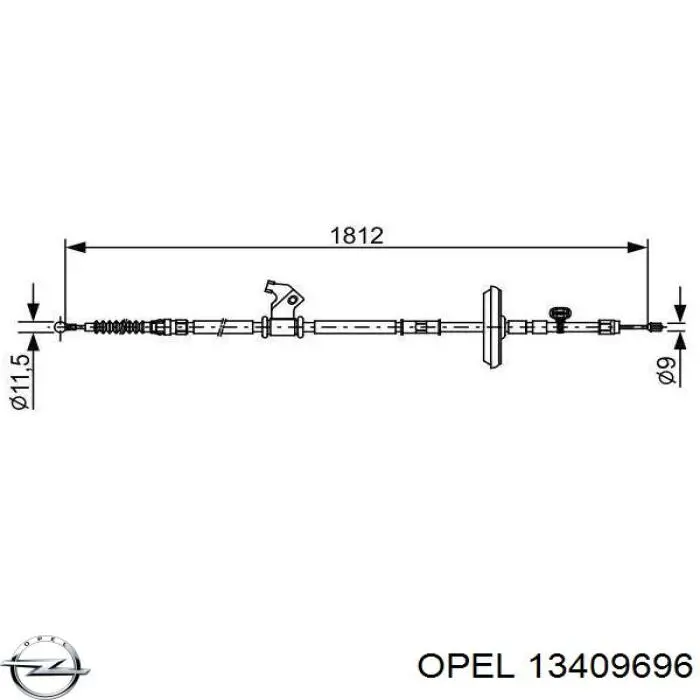 Трос ручного гальма задній, лівий 13409696 Opel