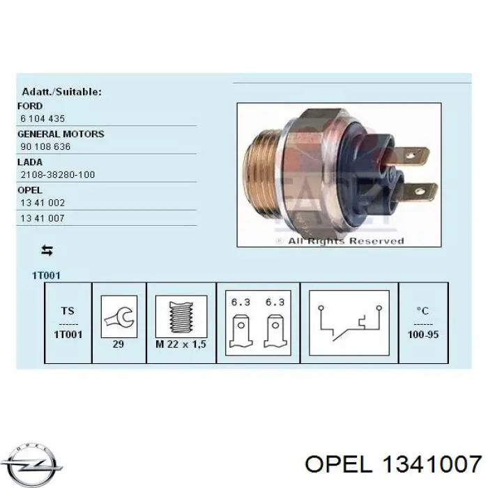 Датчик включення вентилятора 1341007 Opel