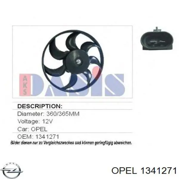 1341271 Opel електровентилятор охолодження в зборі (двигун + крильчатка)