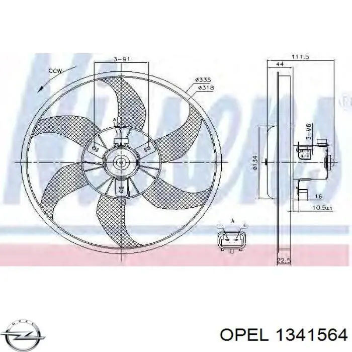 Купити 1341564 Opel Електровентилятор охолодження в зборі (двигун + крильчатка)