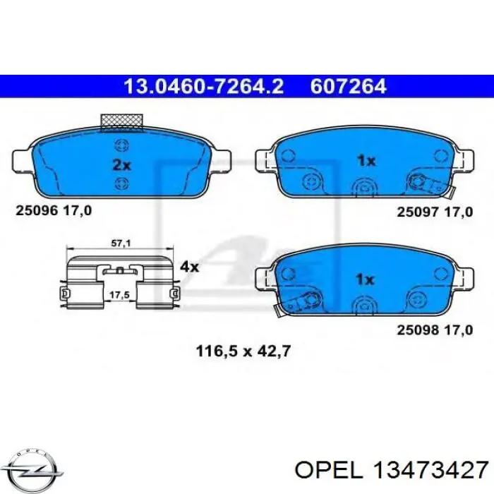 Задні гальмівні колодки Opel 13473427 ціна, від 21.70 USD