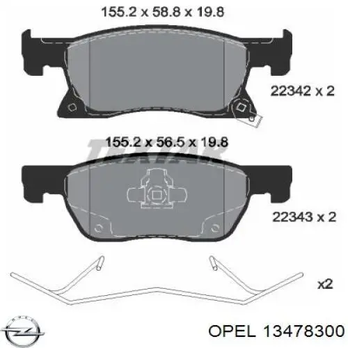 Гальмівні колодки Opel 13478300 ціна, від 37.55 USD