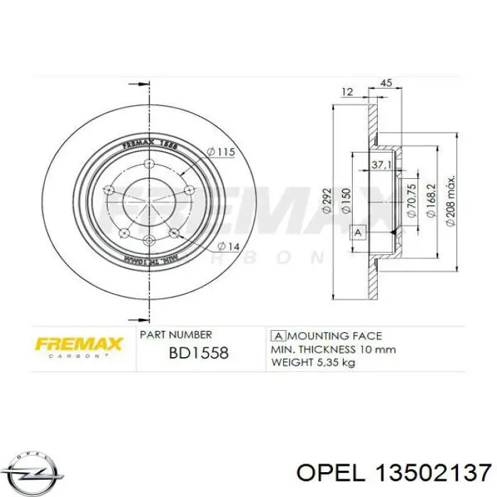 Купити 13502137 Opel Диск заднього гальма