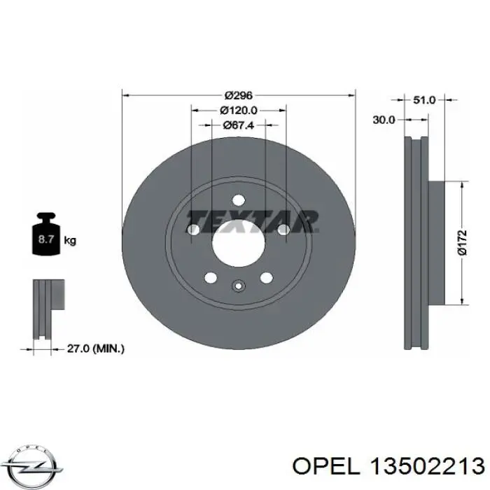 Диск переднього гальма Opel 13502213 ціна, від 56.52 USD