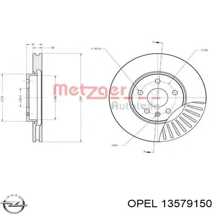 13579150 Opel Гальмо дискове переднє