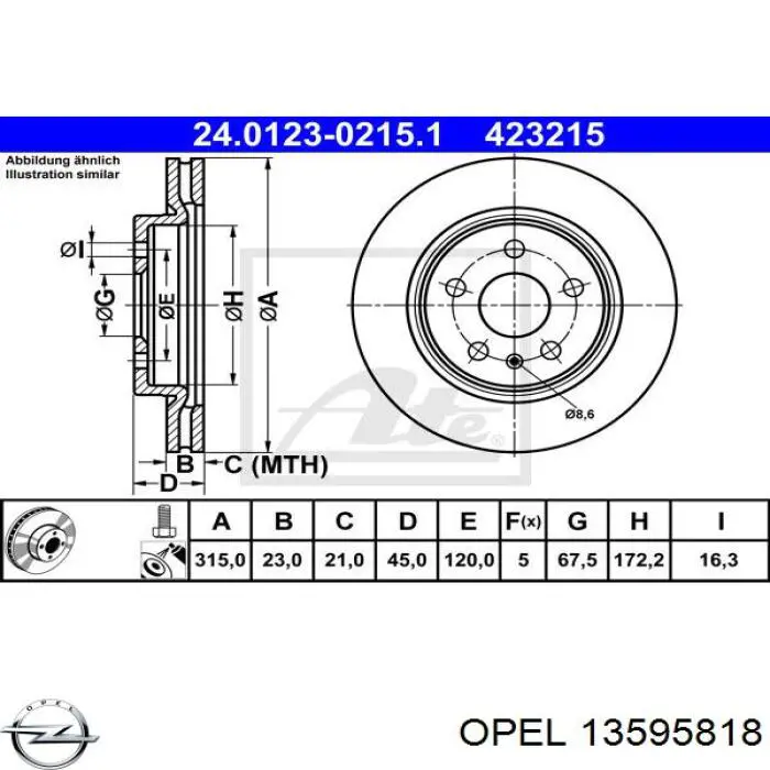 Гальмівні диски 13595818 Opel