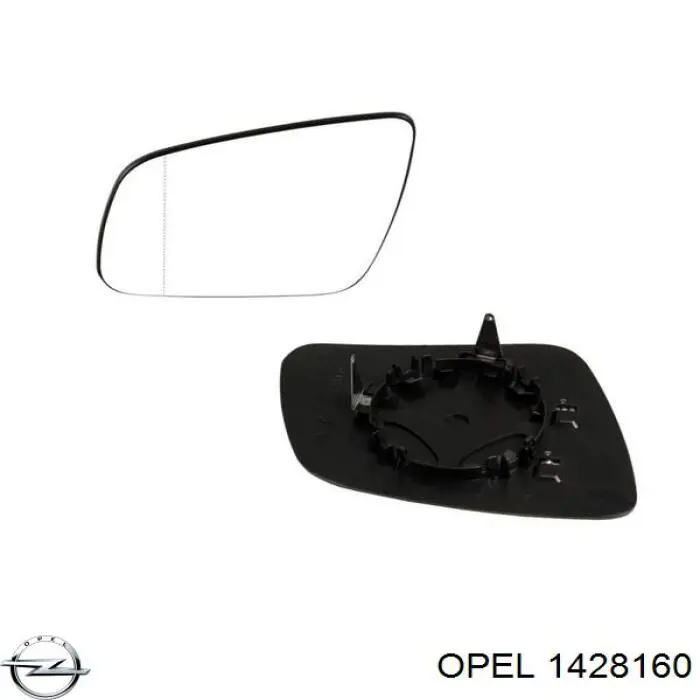 Дзеркальний елемент дзеркала заднього виду, правого 1428718 Opel