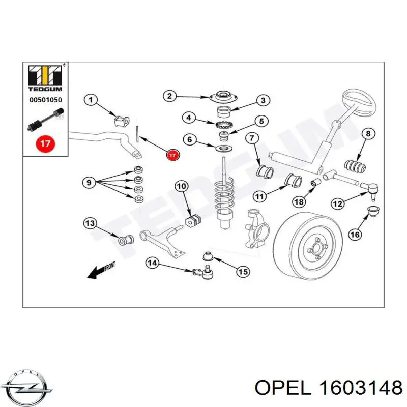1603148 Opel Тяга переднього стабілізатора