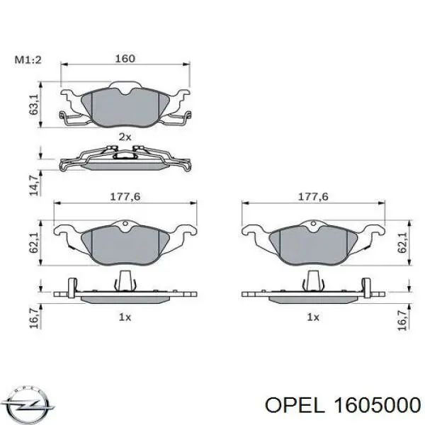 Колодки гальмівні передні, дискові 1605000 Opel