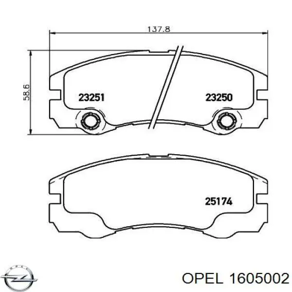 Купити 1605002 Opel Колодки гальмівні передні, дискові