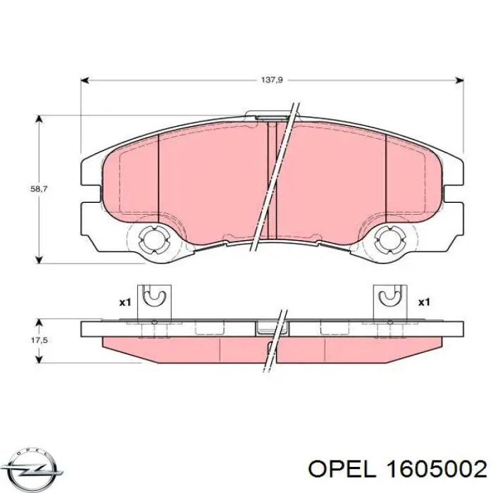 Колодки гальмівні передні, дискові 1605002 Opel