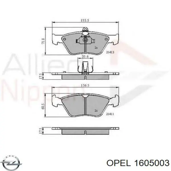 Купити 1605003 Opel Колодки гальмівні передні, дискові