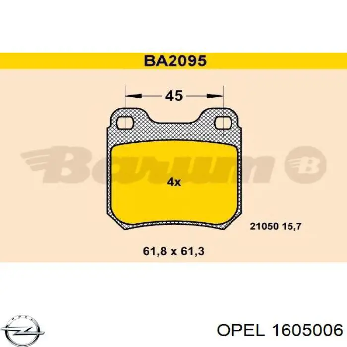 Купити 1605006 Opel Задні колодки
