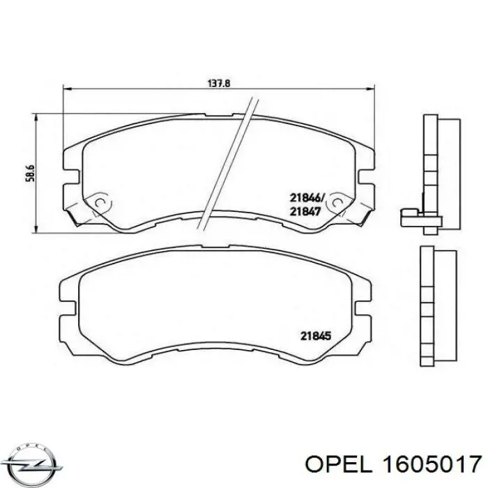 Колодки гальмівні передні, дискові 1605017 Opel