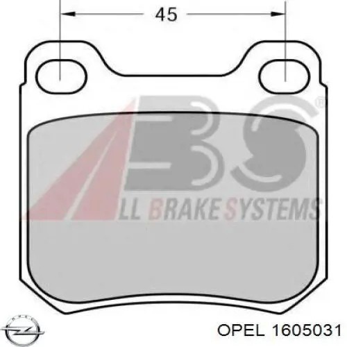 1605031 Opel колодки гальмові задні, дискові