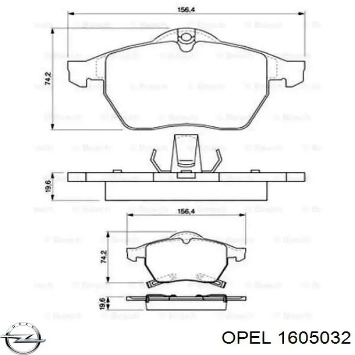 1605032 Opel колодки гальмівні передні, дискові