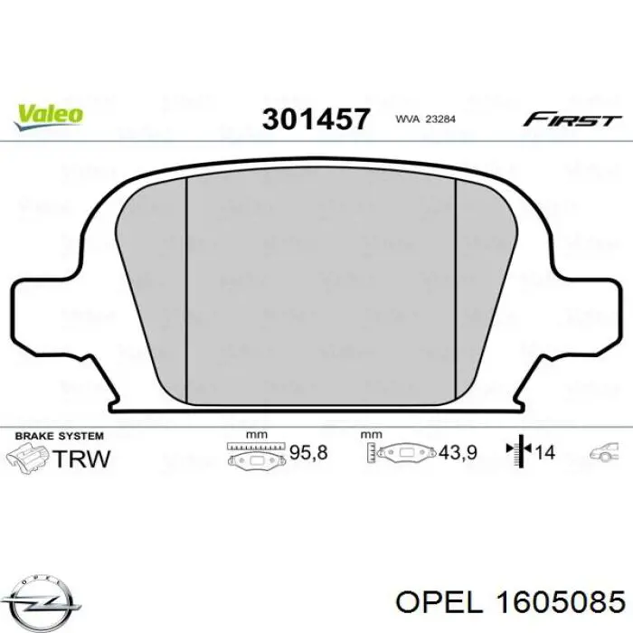 Задні гальмівні колодки Opel 1605085 ціна, від 15.49 USD