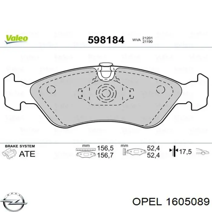 Гальмівні колодки Opel 1605089 ціна, від 17.45 USD