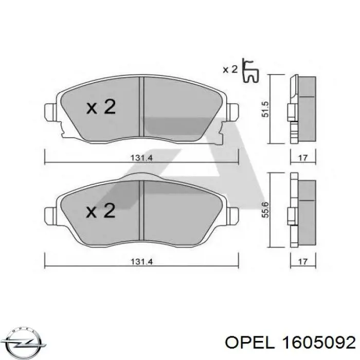 1605092 Opel колодки гальмівні передні, дискові