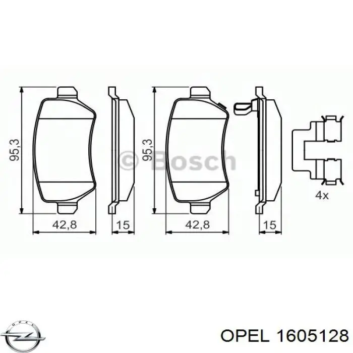 Купити 1605128 Opel Задні колодки