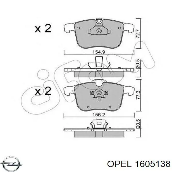 1605138 Opel Передні гальмівні колодки