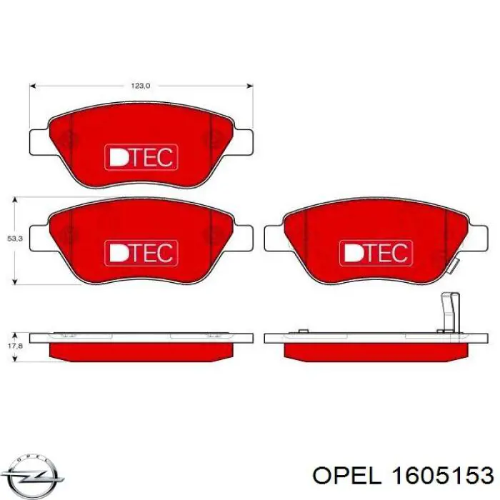 Передні тормозні колодки 1605153 Opel