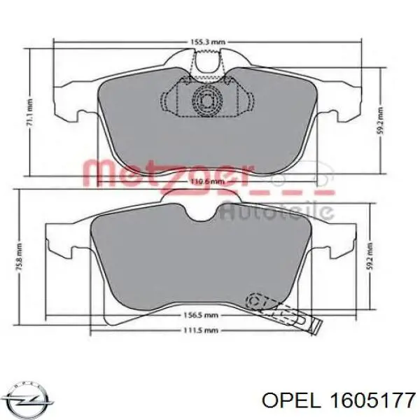 Гальмівні колодки Opel 1605177 ціна, від 24.40 USD