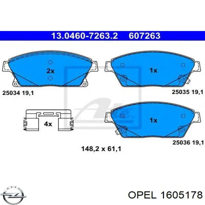 Колодки гальмівні передні, дискові 1605178 Opel