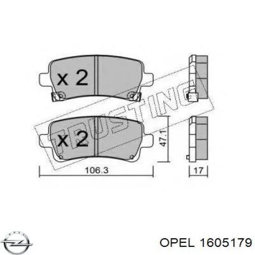 1605179 Opel Колодки гальмівні задні, дискові