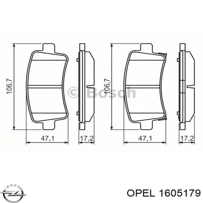 Купити 1605179 Opel Задні колодки