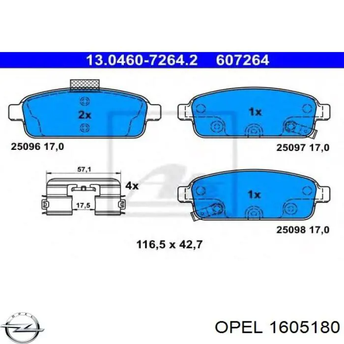 1605180 Opel колодки гальмові задні, дискові