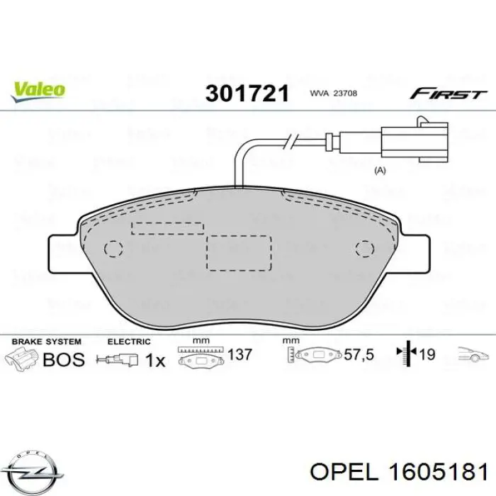 Передні тормозні колодки 1605181 Opel