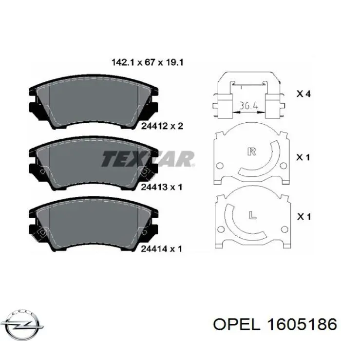 Гальмівні колодки Opel 1605186 ціна, від 30.33 USD