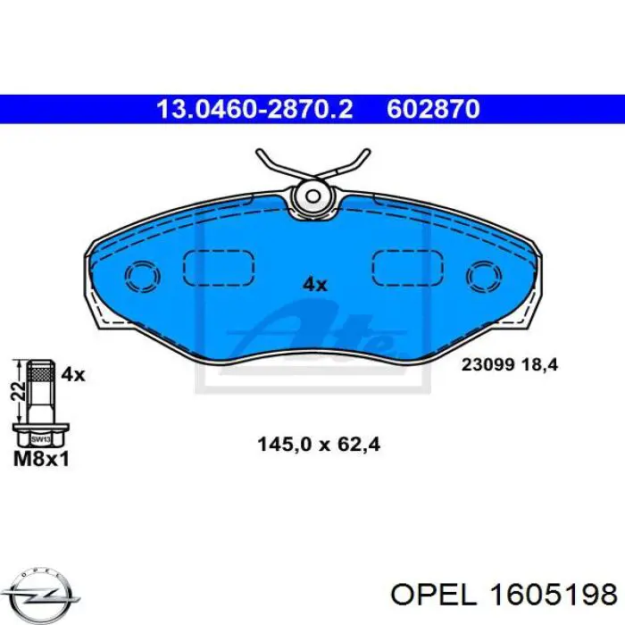 Гальмівні колодки Opel 1605198 ціна, від 19.14 USD