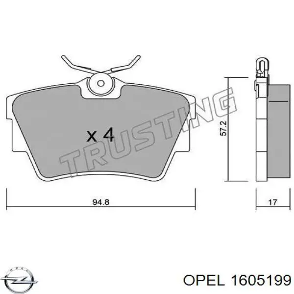 Задні гальмівні колодки 1605199 Opel