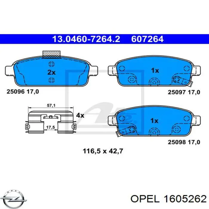 Задні гальмівні колодки Opel 1605262 ціна, від 22.02 USD