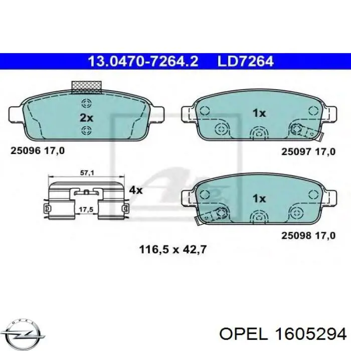 1605294 Opel колодки гальмові задні, дискові