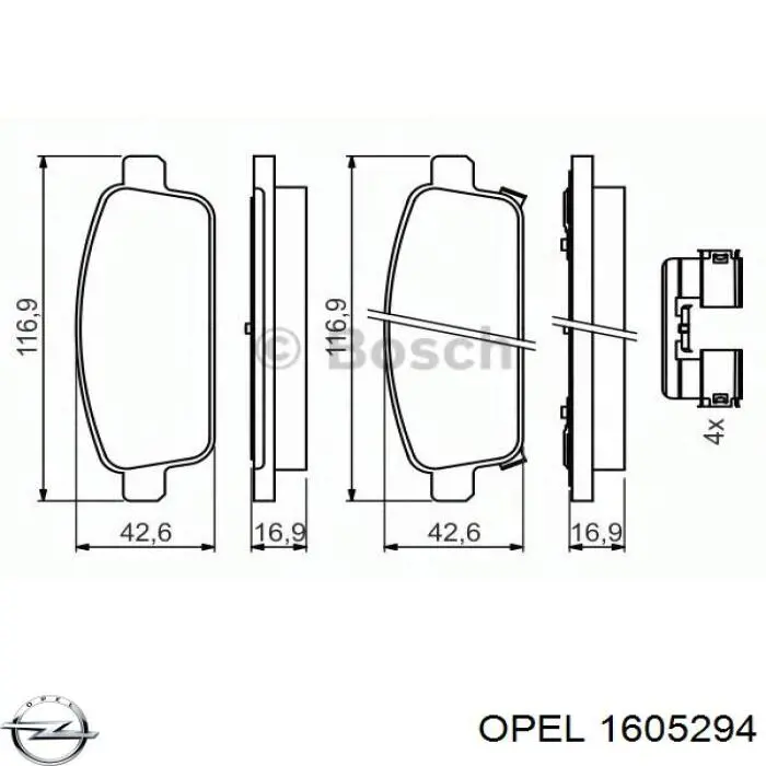 Задні гальмівні колодки Opel 1605294 ціна, від 20.93 USD